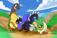 facefucking flora frilled_petal_dragon heliolisk nymlus oral pokemon snivy straight threesome unknown_artist // 2800x1868 // 2.3MB